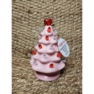 Ceramic Heart Tabletop Christmas Tree Valentine's Day Decor Pink Light-Up Gift